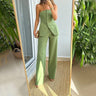 Womens Casual Chic Off-shoulder Blazer With Buttons, Elegant Tube-top Top, And High-waisted Trousers Set