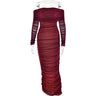 Mesh Off Shoulder Pleated Dress
