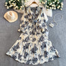 Printed Crew-neck Dress, Autumnwinter Style With A Cinched Waist, Figure-flattering Wide Pleated Skirt